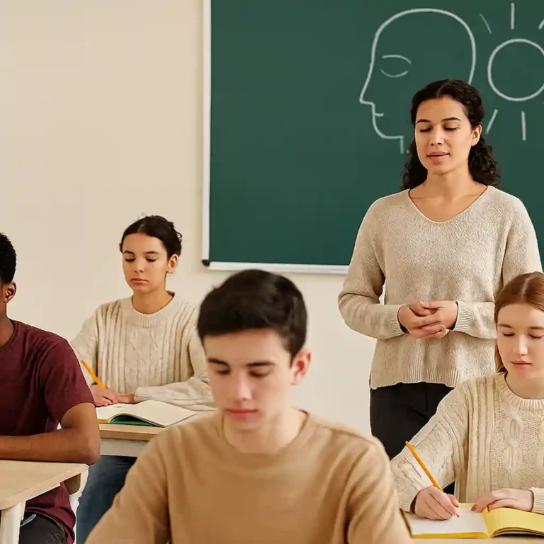 Students meditating during a bell ringer action plan
