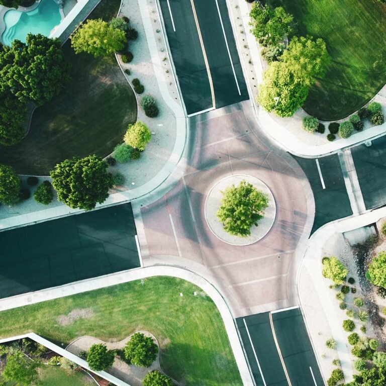 Aerial view of a roundabout representing choices for a high school decision-making lesson