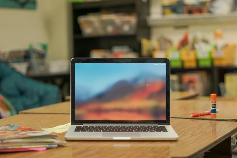 Laptop on classroom desk ready to create a lesson review game